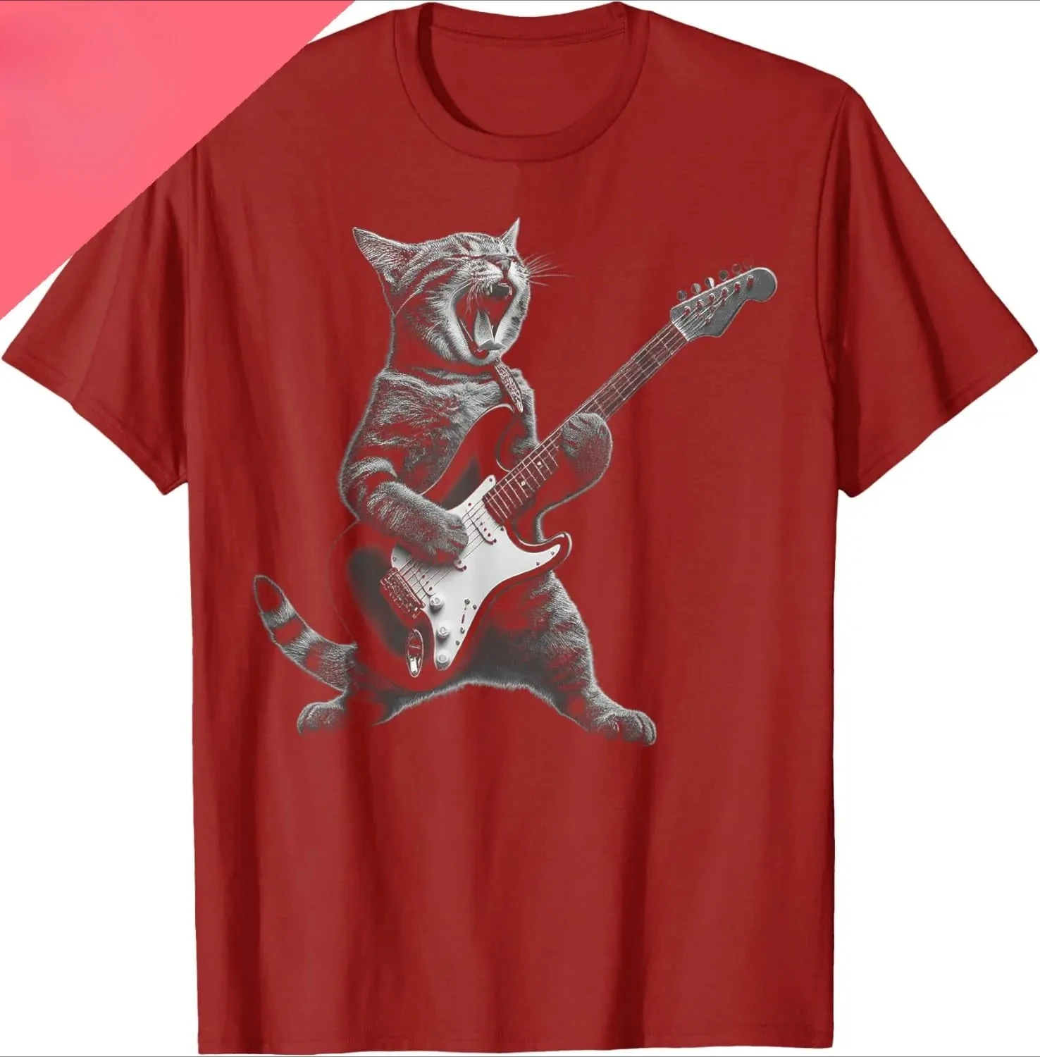 Cat Playing Guitar Rock Star Printed T-shirt Design Gift T-shirt Women Clothing Fashion Summer Streetwear Graphic T Shirts Y2K