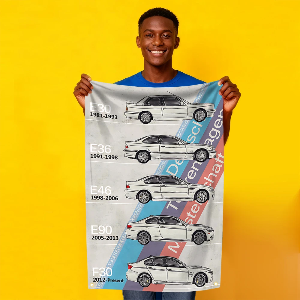 Vintage The Evolution Of Cars Flag Polyester Digital Printing Cars Flagge Banner For Decoration