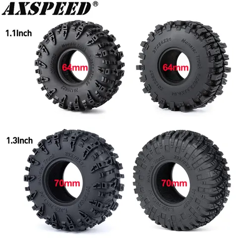 AXSPEED 4Pcs 1.3" Rubber Tyres, 1.1Inch Mud Terrain Wheel Tires for 1/18 1/24 Micro Crawler TRX4M Axial SCX24 FMS FCX24 Parts