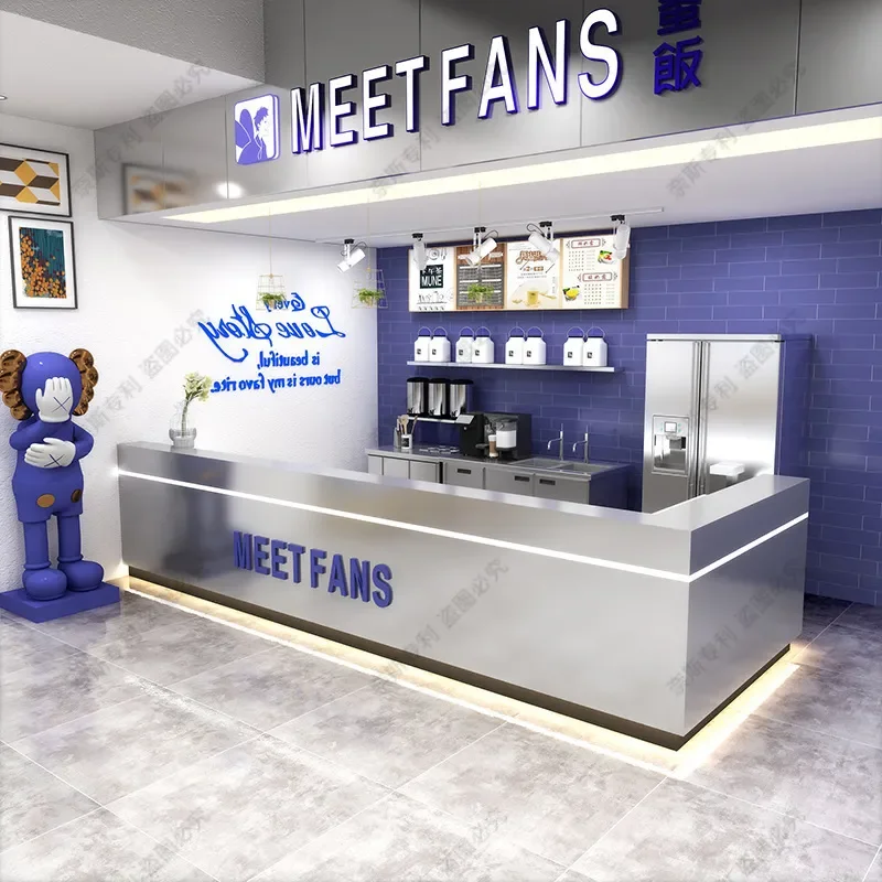 Simple Modern Stainless Steel Counter for Bar Coffee Shop Milk Tea Store Checkout Desk Corner Design Catering BBQ Equipment