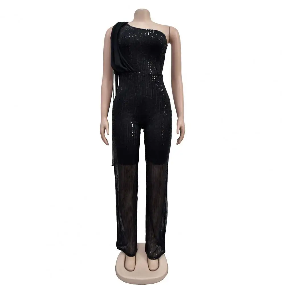 

Elegant Sequin Jumpsuit Sparkling Sequin One Shoulder Jumpsuit for Women Elegant Party Bodycon Rompers Evening Birthday Overalls