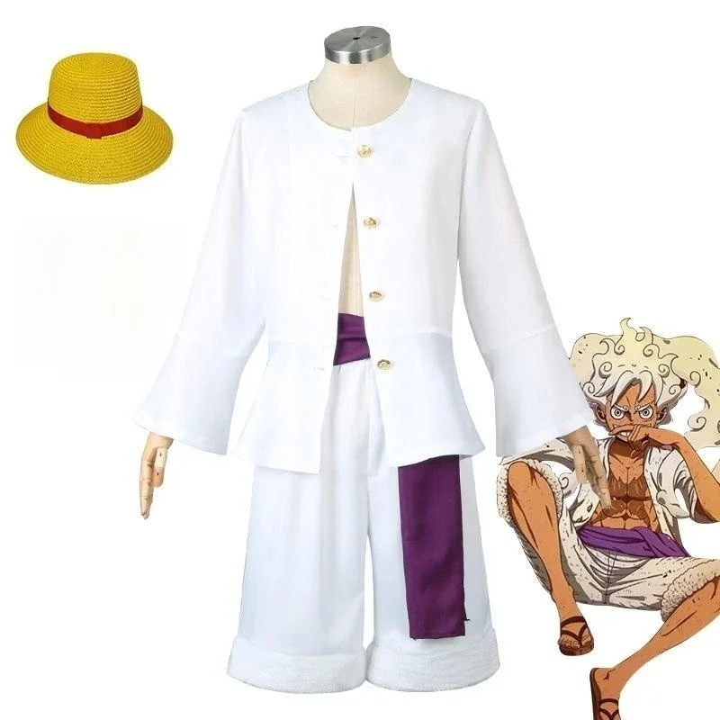 Anime Monkey D. Luffy Fifth Gear Helios Nica Cosplay Costumes Hat Wig Tops Pants Suits Halloween Carnival Party Cartoon Uniform