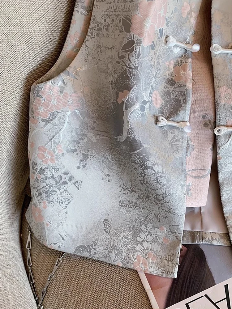 Retro chińska kamizelka męska z kwiatowym haftem, idealna na wiosnę i jesień, stylizowana na osobowość, mały rozmiar...