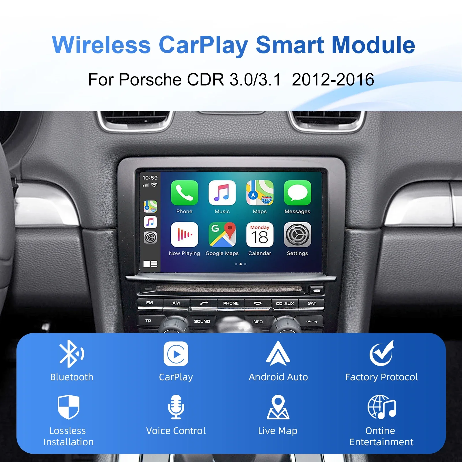 Wireless CarPlay Android Auto Retrofit Kit Decoder Box for Porsche CDR 3.0 3.1 911 Cayanne Cayman Boxster Panamera 2012-2016