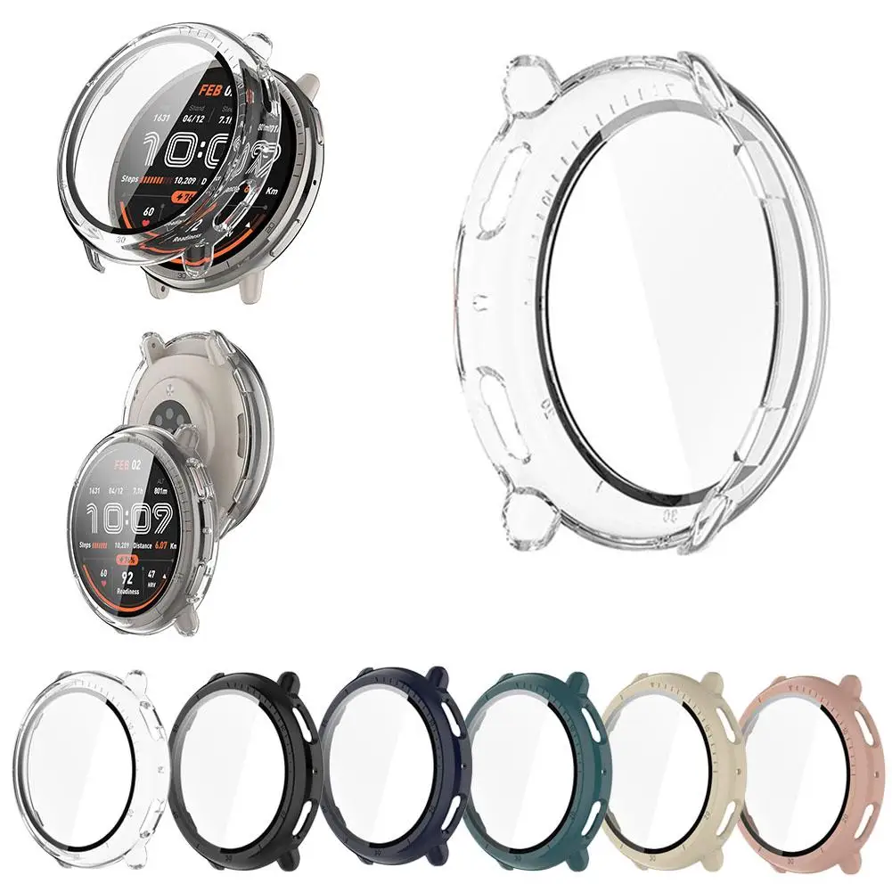 Voor Amazfit Active2 Beschermhoes Ingebouwde 9H Gehard Glas Film Hard PC Shell Cover Voor Huami Yuewo A2437 Eenvoudig te installeren