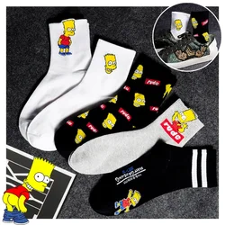 Paia Simpson Fashion Korea Harajuku Socks Street Hip Hop Skateboard Striped Mid Tube Socks calzini in cotone traspirante tinta unita