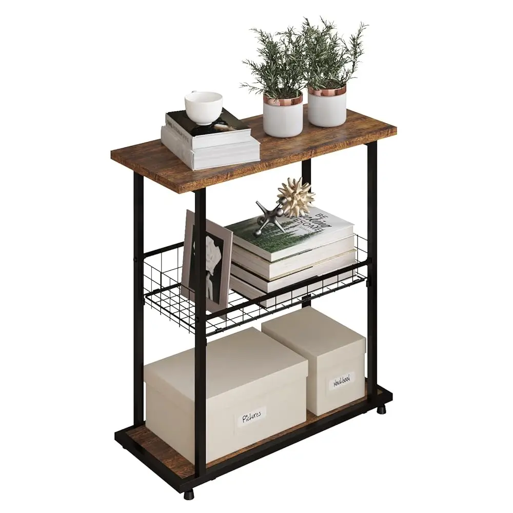 

Side Table, 3-Tier End Table, Narrow Sofa Table Bedside Table, Small Nightstand With Storage Shelf For Living Room, Study,
