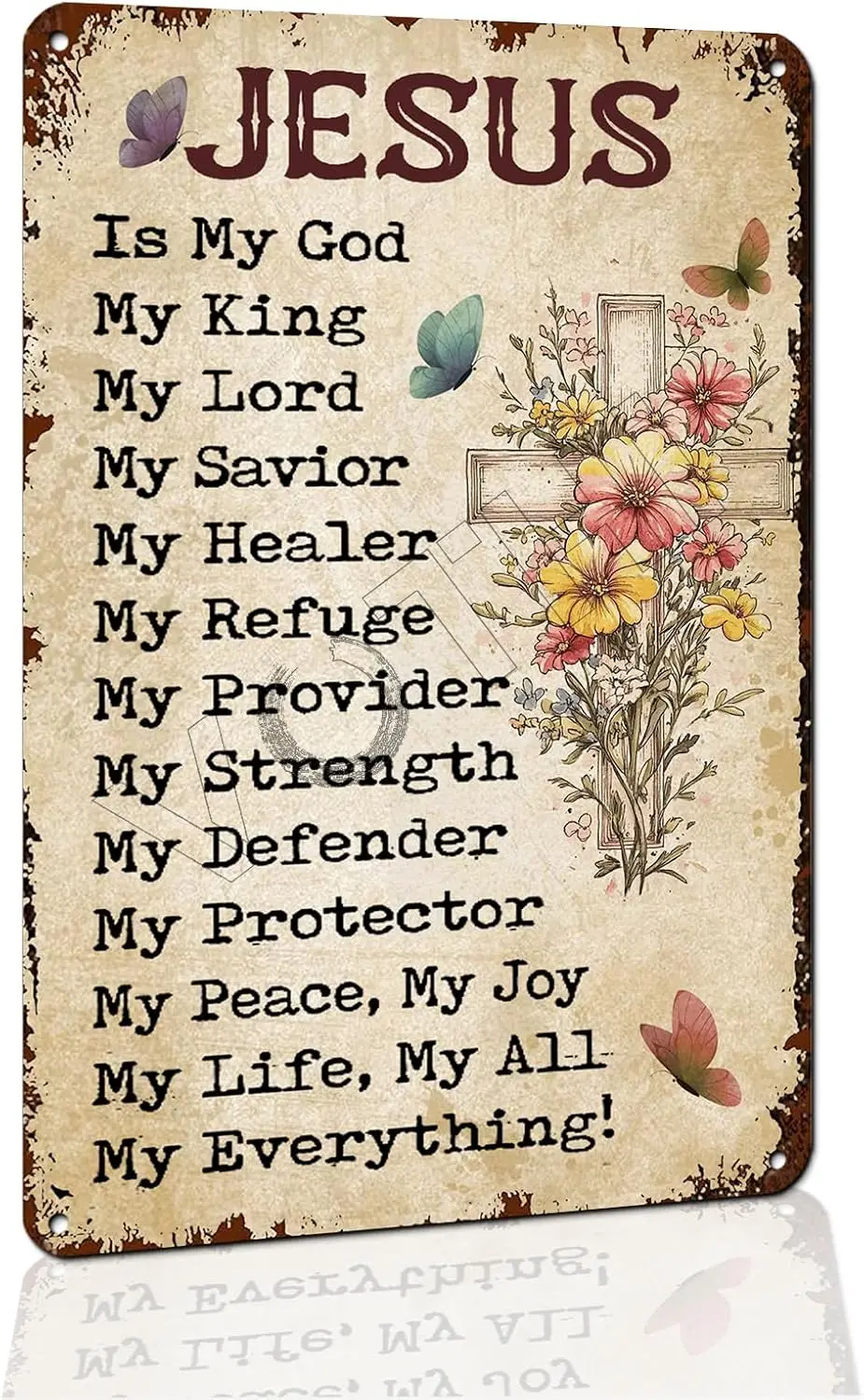 Jesus Cross Wall Art - Christian Metal Tin Sign,   | Aluminum,Bible Verse Scripture, Religious Cross Decor, Home Office Bedroom-