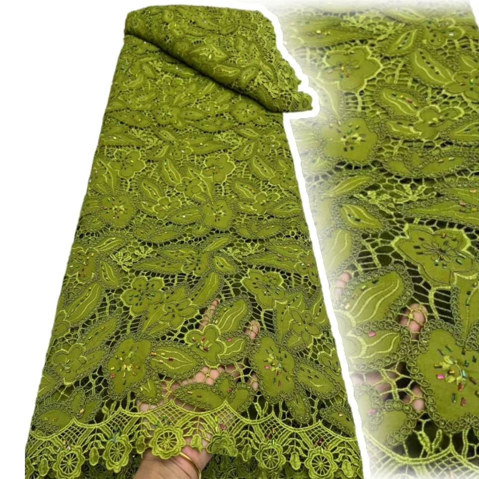 

Желтое нигерийское кружево из молочного шелка с пайетками, высококачественная африканская водорастворимая кружевная ткань 2026 года, идеально подходит для вечерних платьев 2363