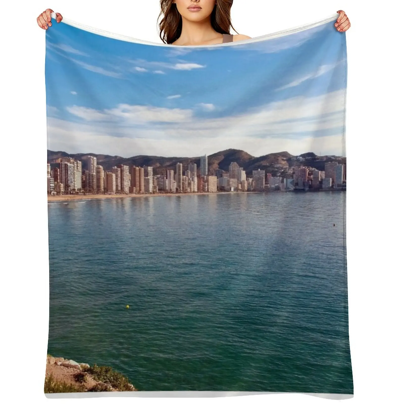 Manta Decorativa de Benidorm, Playa Levante, Costa Mediterránea, España, Decoración Navideña para Sofá, Mantas Retro Polar