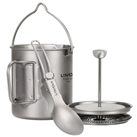 Lixada 750ml Titanium Coffee Cup Mug French Press Pot Coffee Maker with Lid Outdoor Camping Cooking Pot