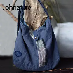 Johnature Literary Retro Cotton And Linen Distressed Cloth Bag Versatile Large Capacity Women Leisure Shoulder & Crossbody Bags