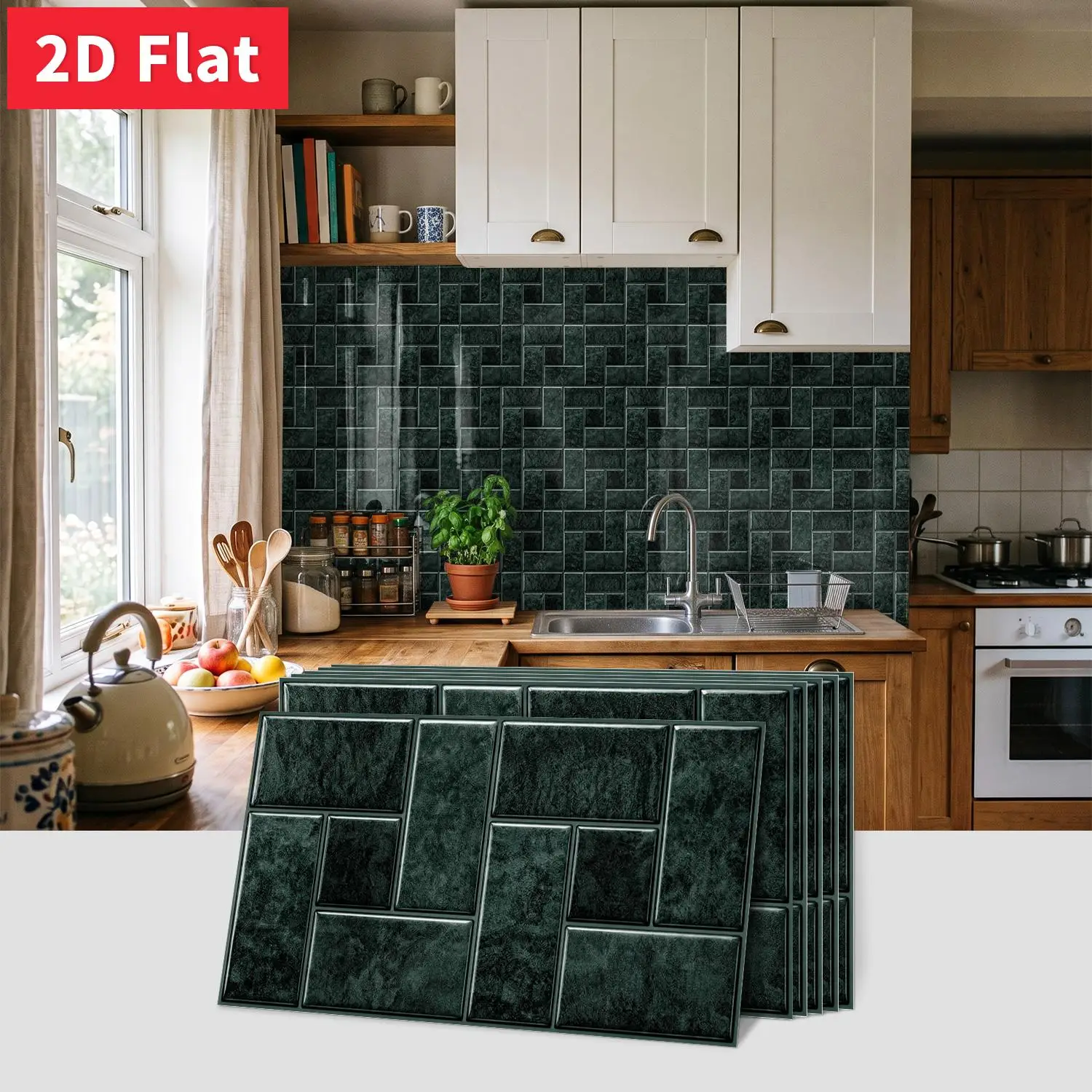 Deep Black Square Tile Sticker 11.81x5.91 inch Self-adhesive Crystal Surface Kitchen Wall Renovation Decal