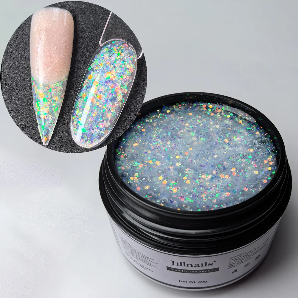 Jillnails 50 g Glitzer-Schimmer-Gel-Builder-Nägel, funkelndes Glitzer-Nagelbuilder-Gel für die Nagelverlängerung