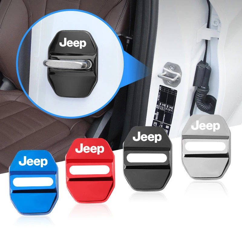 4Pcs Car Door Lock Buckle Protective Covers Zinc Alloy Cover For Jeep Renegade Compass Grand Cherokee Wrangler jk Gladiator