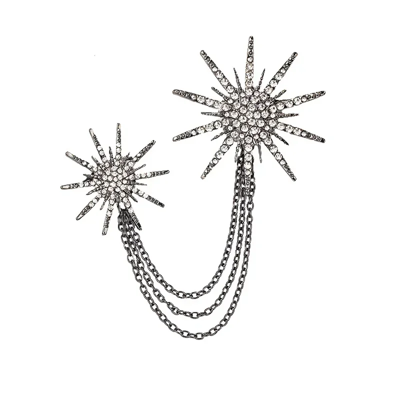 Vintage Kristall Stern Schneeflocke Brosche für Männer Quaste Kette Abzeichen Mode Anzug Anstecknadeln Elegante Schmuck Zubehör – Detail 3