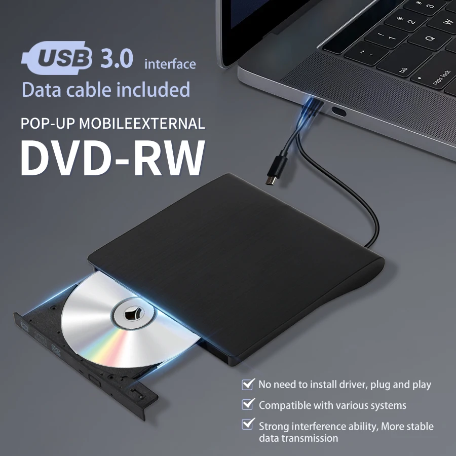 External DVD Drive High Speed USB3.0 CD Portable DVD RW Optical Drive Rewriter Player Burner For Laptop/Desktop PC DVD Burner