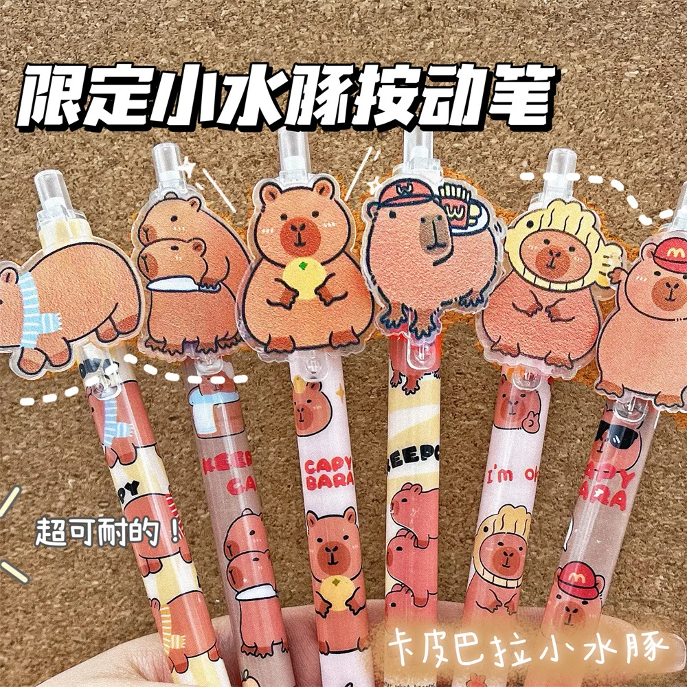 48pcs new Capybara gel pen 0.5mm black cartoon cute high-value press pen patch limited student stationery wholesale