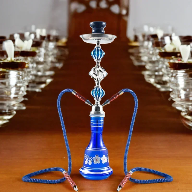 

Black Blue,21.3in\54cm Medium,Double Hose 2,Bar Shisha Full Set Luxury Smoking Pipe Hookah Set,Glass Vase,Ceramics bowl