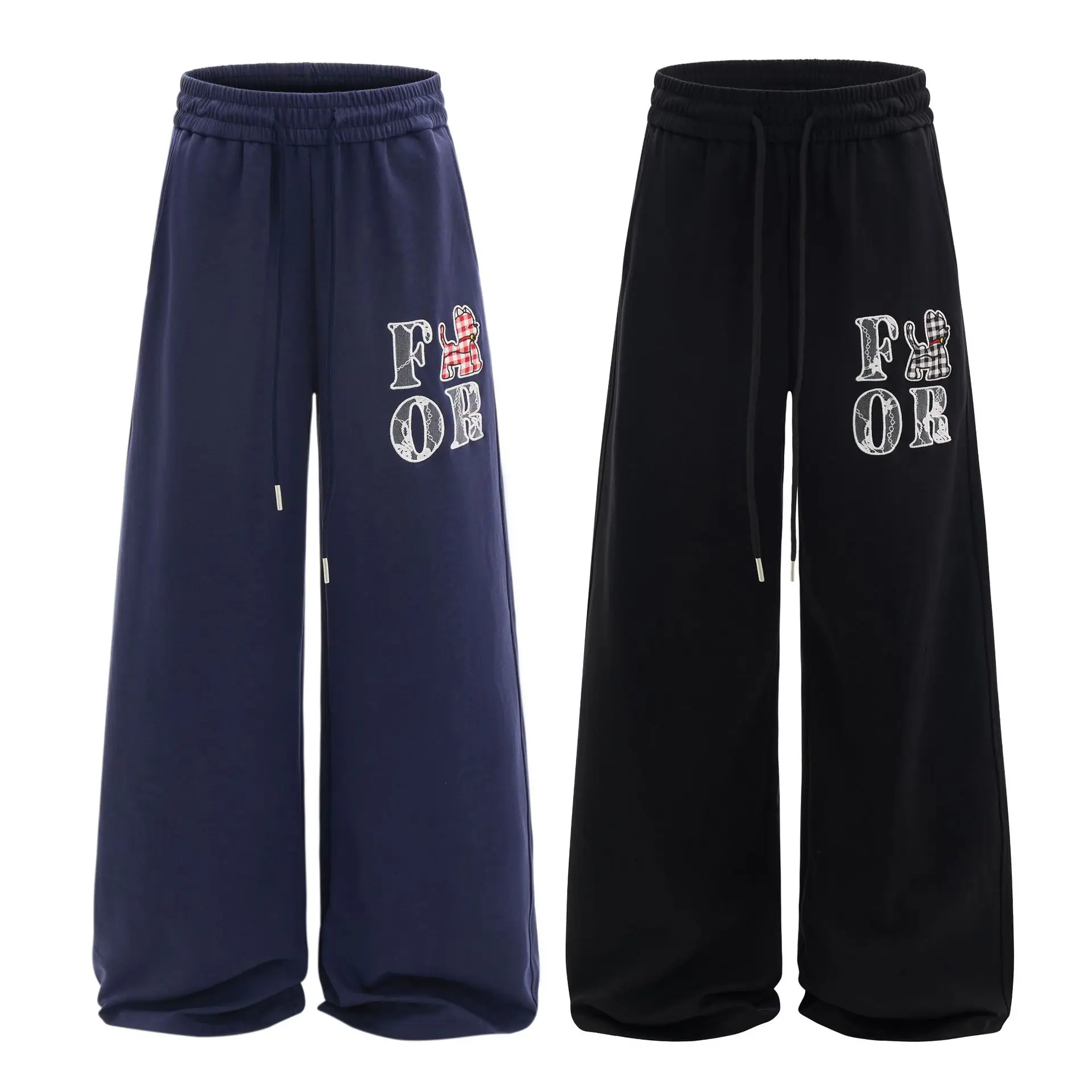 OR FL Women's American Retro Splicing Curved Knife Sweatpants Trendy Brand Design Sense Clear Thread Design Leisure Sports Pants