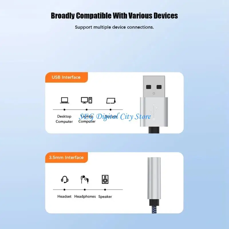 

U75B USB to 3.5mm Female Headphone Adapter USB to Sound Dongle Cable Cord Transfer Converters for Mobile Phon