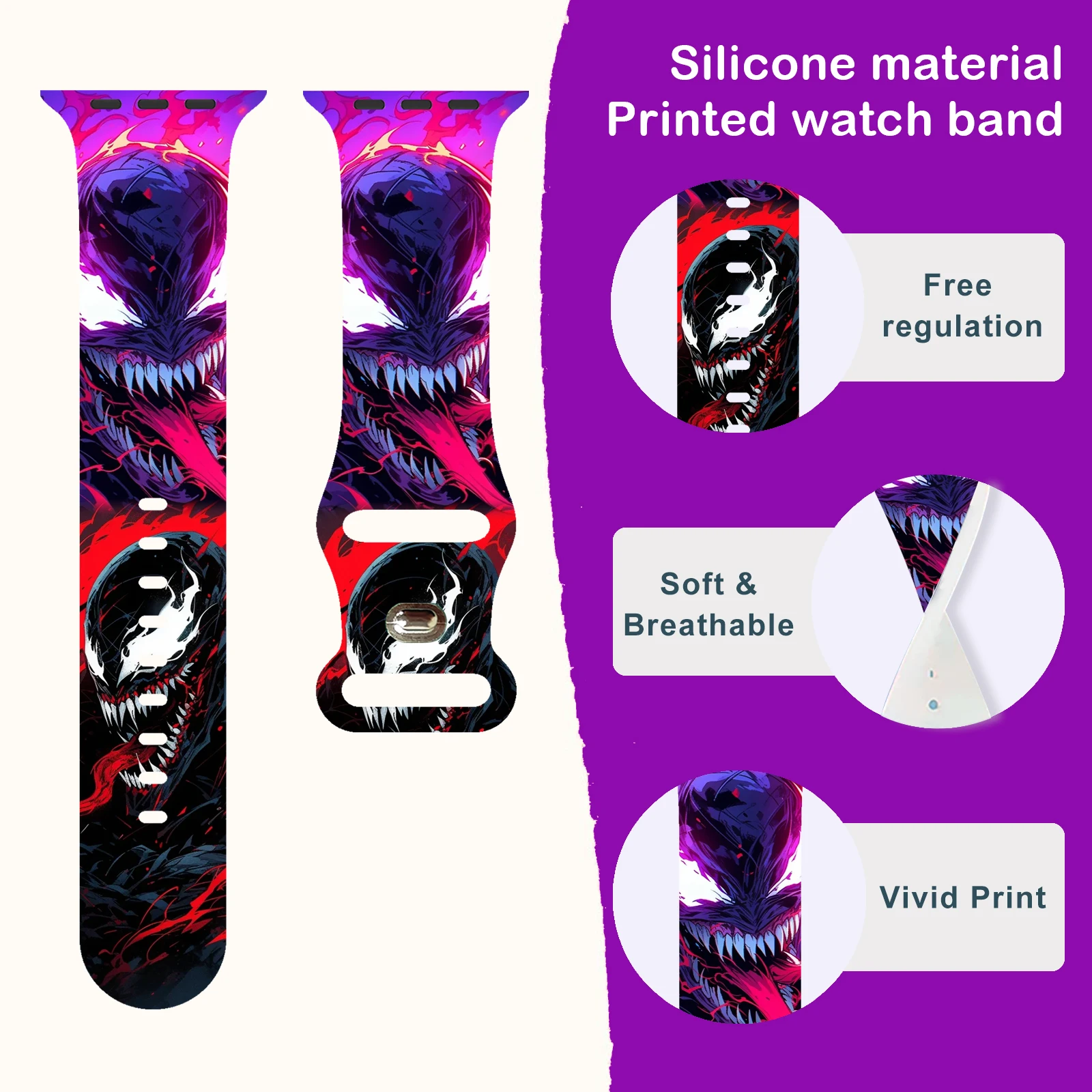 Silikonowy pasek Disney Deadly Venom do Apple Watch 9 8 7 SE 6 Wymienna bransoletka sportowa do iWatch 45 mm 44 mm 42 mm 40 mm