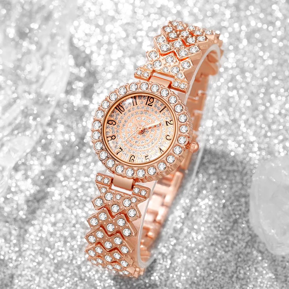 5 قطع الفاخرة حجر الراين المرأة كوارتز ساعة أنيقة السيدات سوار ساعة اليد مجموعة مجوهرات (بدون صندوق) #5