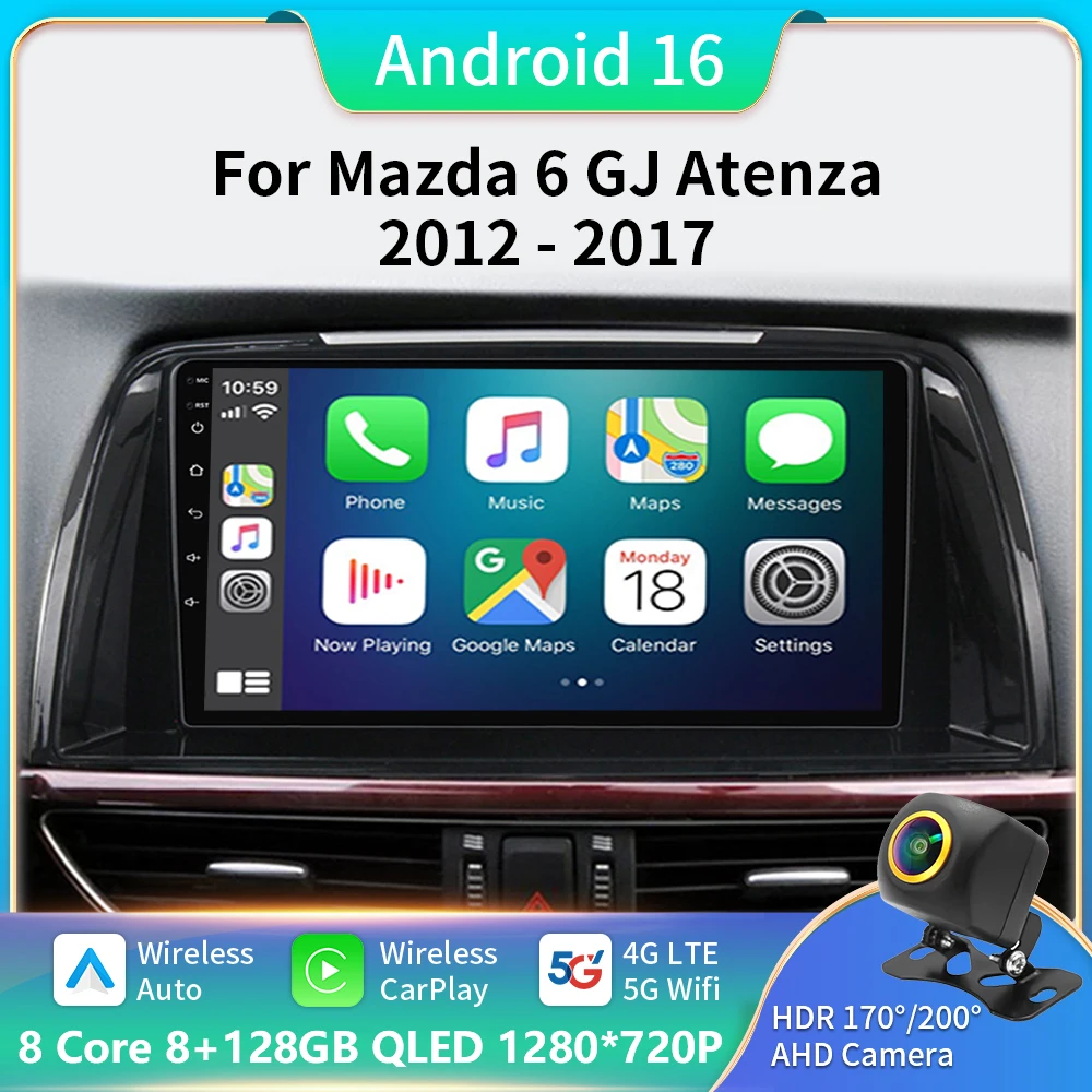 Android 16 Carplay Auto Car Radio For Mazda 6 GJ Atenza 2012 2013 2014 2015 2016 2017 Car Multimedia Video Player GPS Navigation