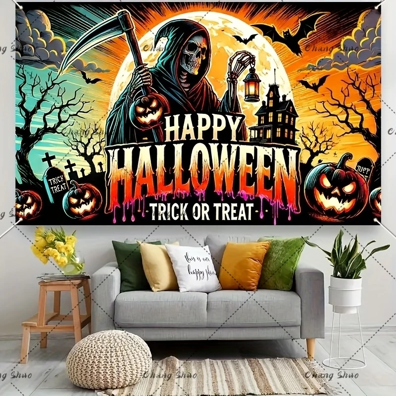 Laeacco Halloween Grim Reaper Photo Background Horror Night Skeleton Man Kids Birthday Portrait Customized Photography Backdrop