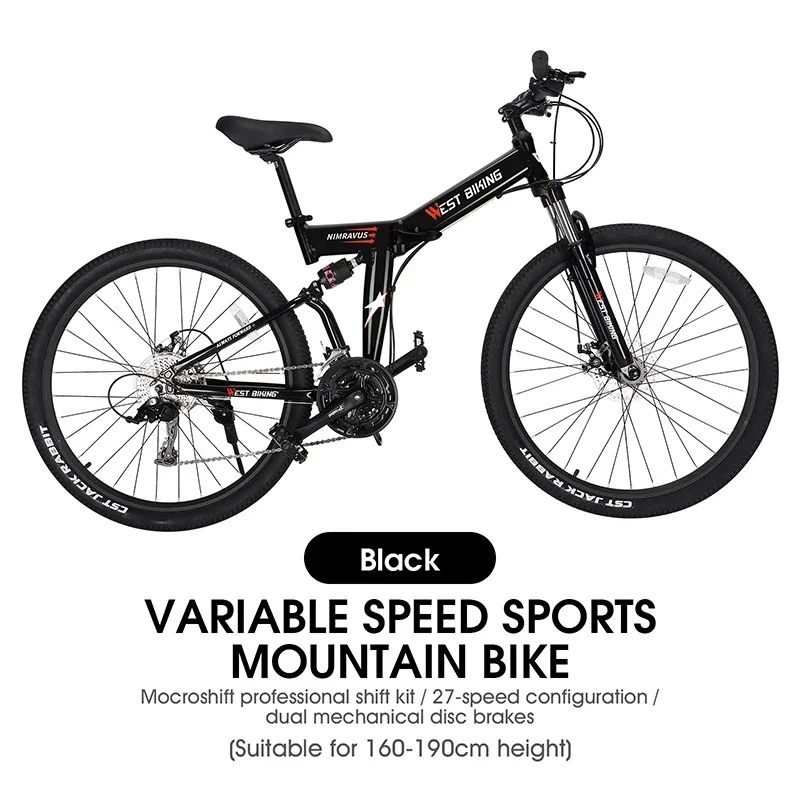 WEST BIKING Foldable 27.5 Inch Mountain Bike 27 Speed BMX MTB Bicycle Men Women Shock Absorption Mechanical Disc Brakes Bike