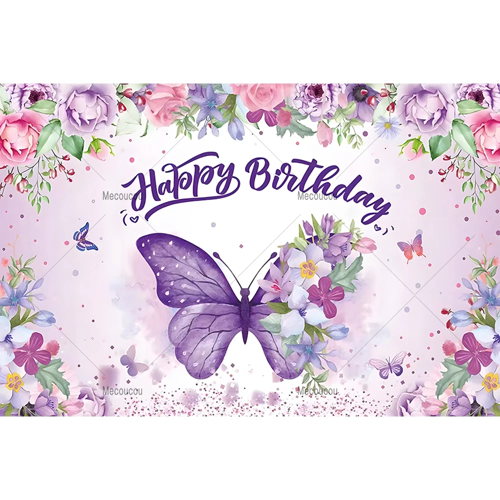 Dreamy Butterfly Child Birthday Party Banner Backdrop Custom Baby Room Birthday Photography Poster Decor Wall Props Background