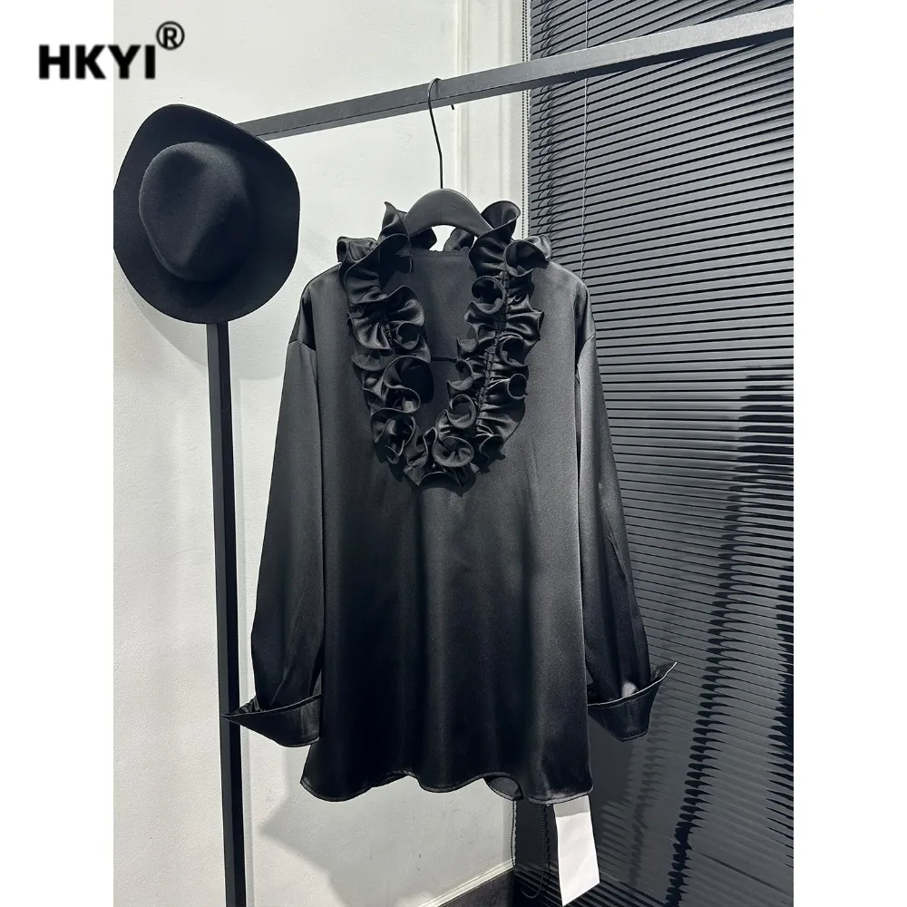 

Женская блузка во французском стиле с цветочным принтом, свободного кроя, с V-образным вырезом, длинными рукавами, элегантным дизайном с рюшами