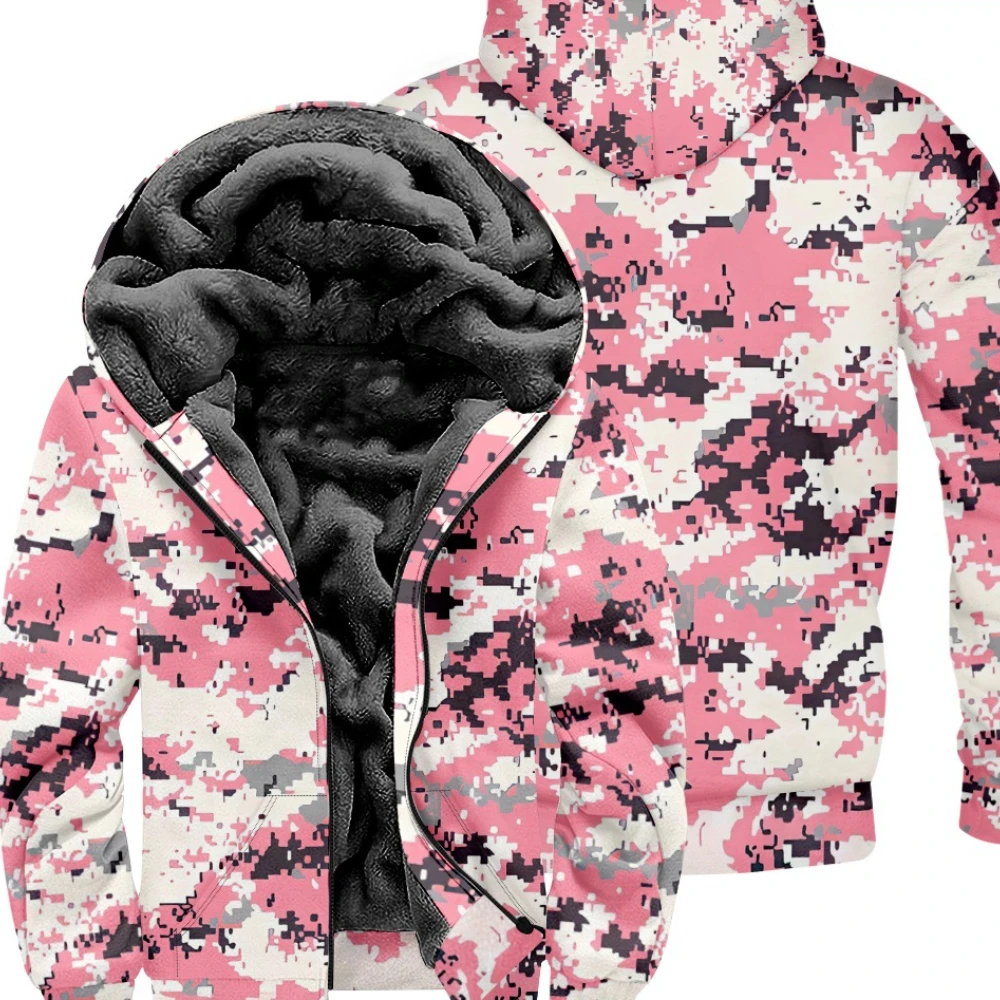 

Zipper Hoodies Cardigans Camouflage Pattern Colors Printed Fashion Thick Home Wear Fleece Casual Streetwear Men Women Clothing