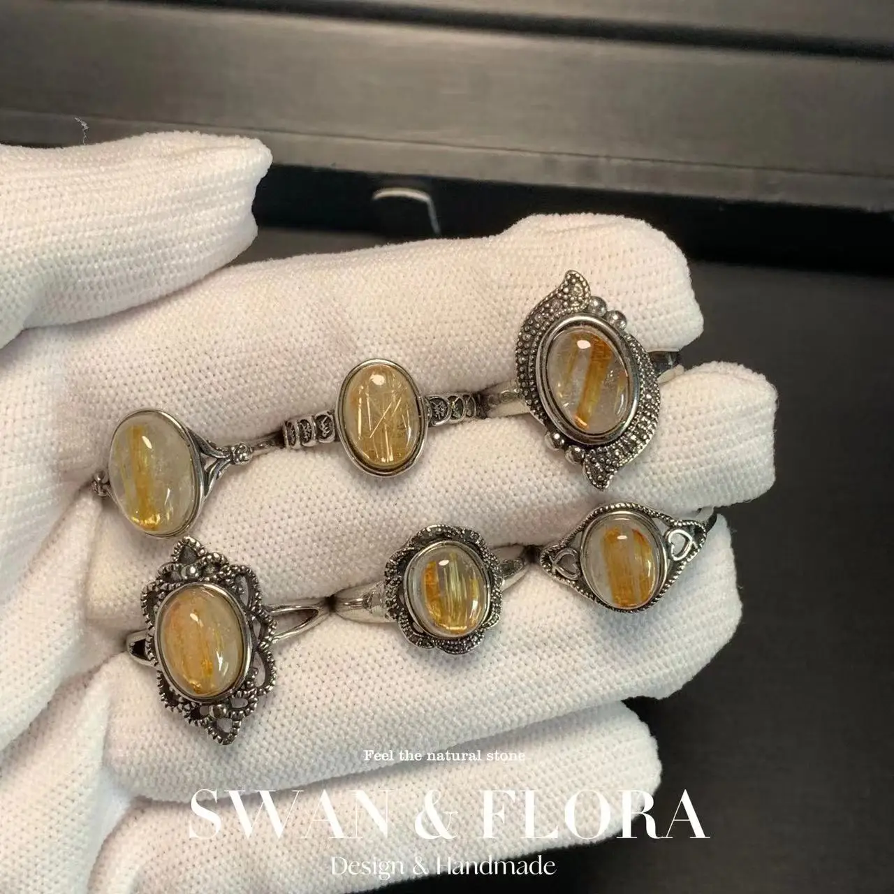 

MM Natural Gold Rutilated Quartz Ring Adjustable Female Jewelry for Women Gift Wholesale High Quality Vintage Fine