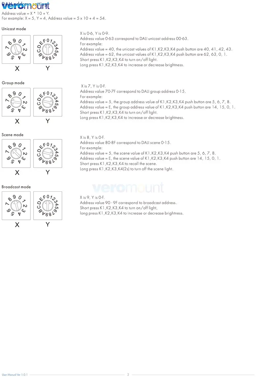 Skydance DA-4S DALI Dimmer 4 Push Button Control Enable to select 4 different addresses for controlling by encoding switch