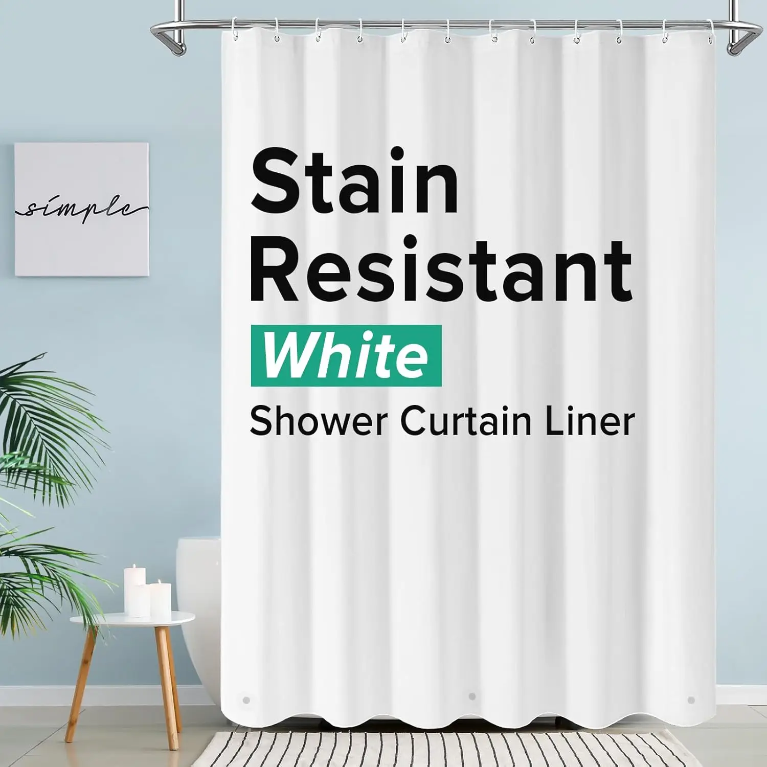 Wasserdichter Duschvorhang mit Magneten und Metallösen, schimmelresistenter Badezimmervorhang aus Kunststoff für Badewanne und Badewanne – Detail 1