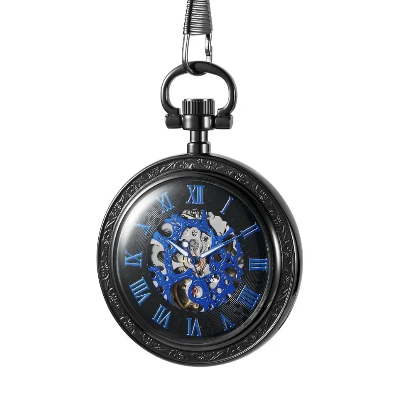 Semi-automatic mechanical pocket watch with bronzed transparent base for men and women gift mechanical watch