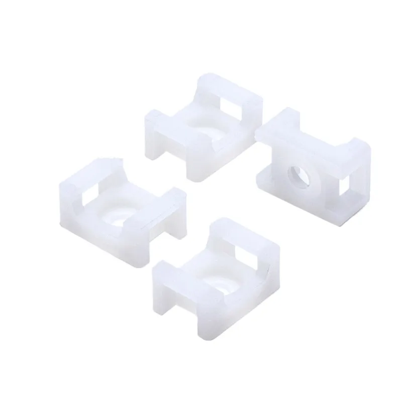 

White plastic cable tie fixing base for storing wires, cable organizer, saddle-shaped screw holes, cable tie base