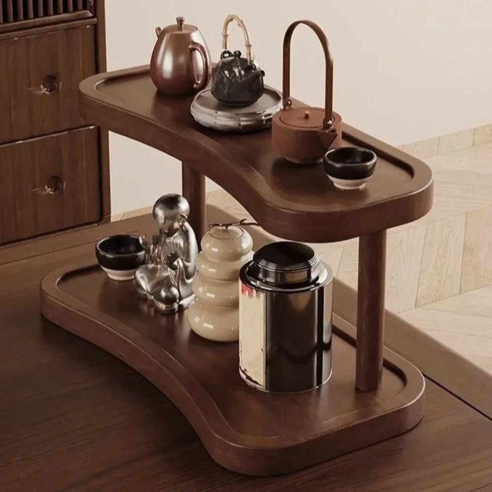 

Wooden Desktop Storage Rack Double Layer Minimalist Cup Storage Rack Strong Load-bearing Vintage Display Rack Kitchen Use