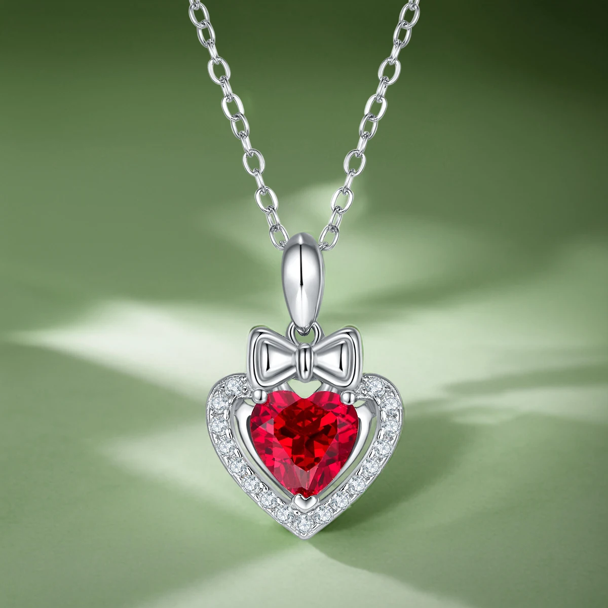 

Ladies Heart-Shaped Cultivated Ruby Necklace S925 Sterling Silver Delicate Sweet Pendant Custom Wedding Jewelry