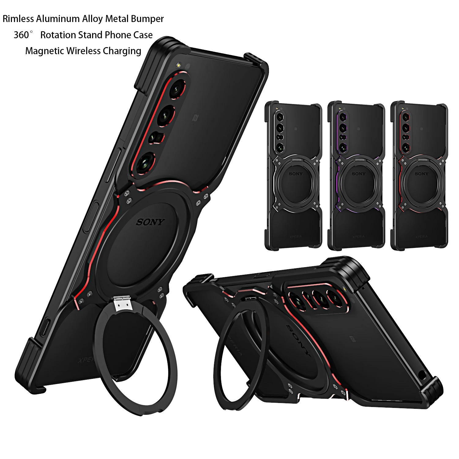 

Magnetic Rimless Metal Case For Sony Xperia 1 VII VI Mark 7 6 5G Aluminum Bumper Wireless Charging Case Stand Shockproof Cover