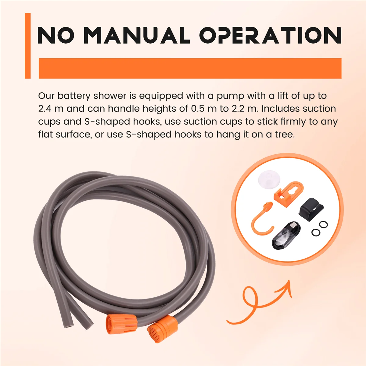 

Портативный открытый душ, IPX7 водонепроницаемый и USB перезаряжаемый насос для душа для кемпинга для пеших прогулок, путешествий, спортивного каравана, жасмина