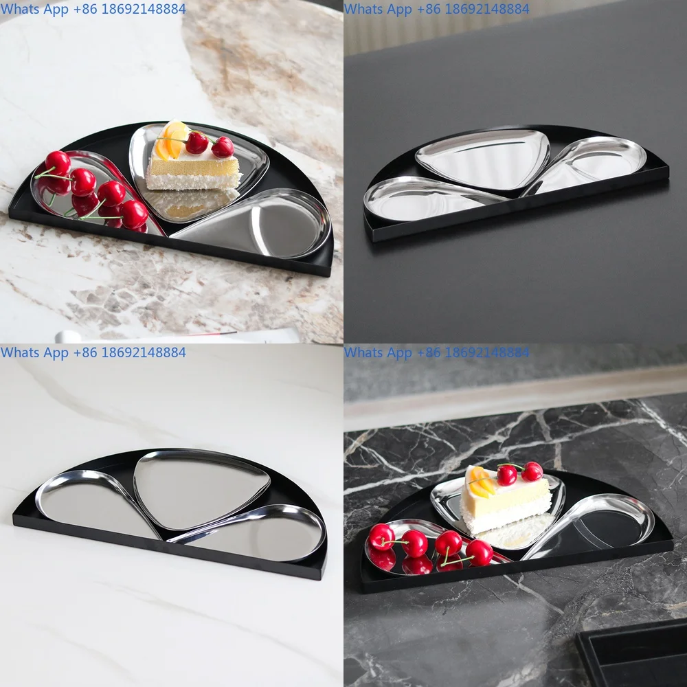 

Modern Minimalist Three Panel Fruit Tray Decorative Plate for Hotel Lounge Cafe Cake Shop Snack Display