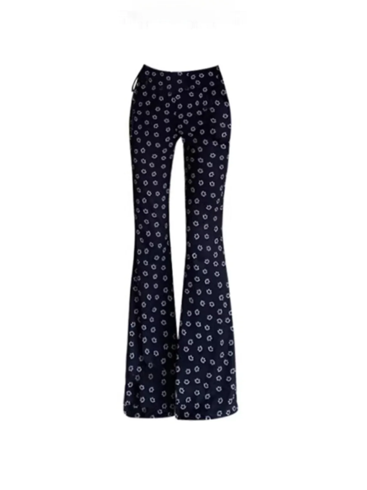 Blue High Waist Bell Bot Pants Long Leg Lengthening Effect Comfortable Face Design Korean Sle Commute Faion