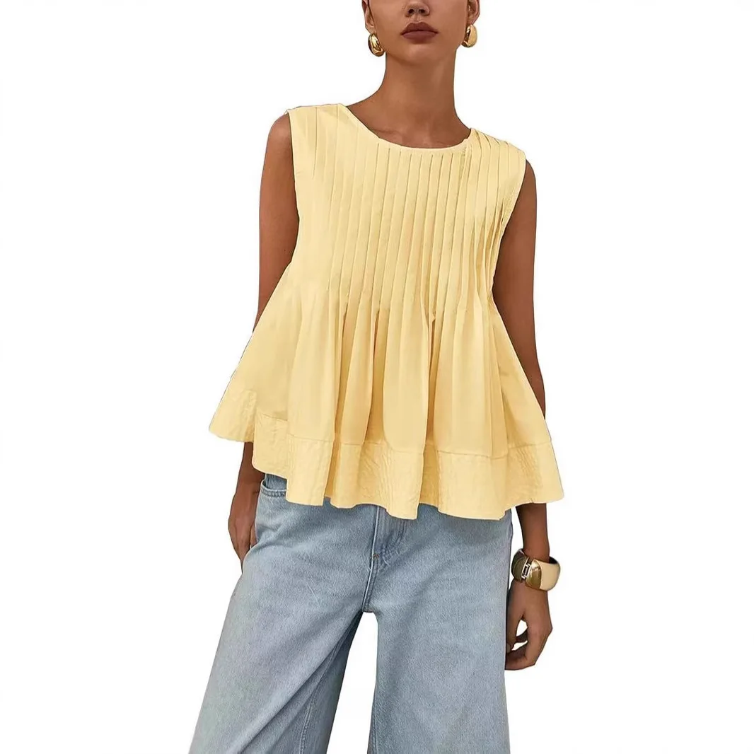 

Женский утягивающий плиссированный свободный жилет, удобный хлопковый жилет, повседневная осенняя одежда для поездок на работу для молодых взрослых