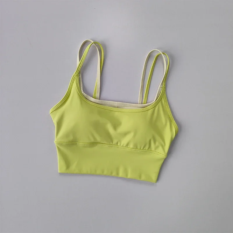 Sports Bra Women Summer Shock-absorbing Gathering Double Breast Strap Yoga Vest Quick Drying Anti Sagging Shaping Fitness Bra