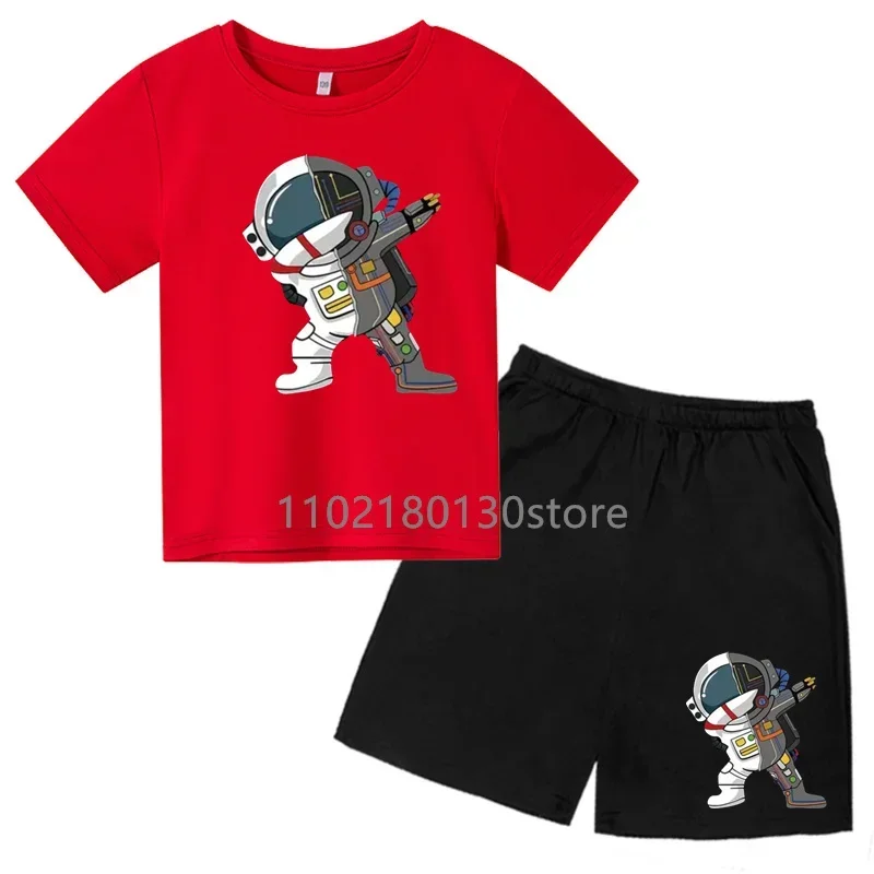 2024 New astronaut Cartoon Cute Pattern Printed T Shirt + Shorts set moda estiva per bambini manica corta 2 pezzi abiti