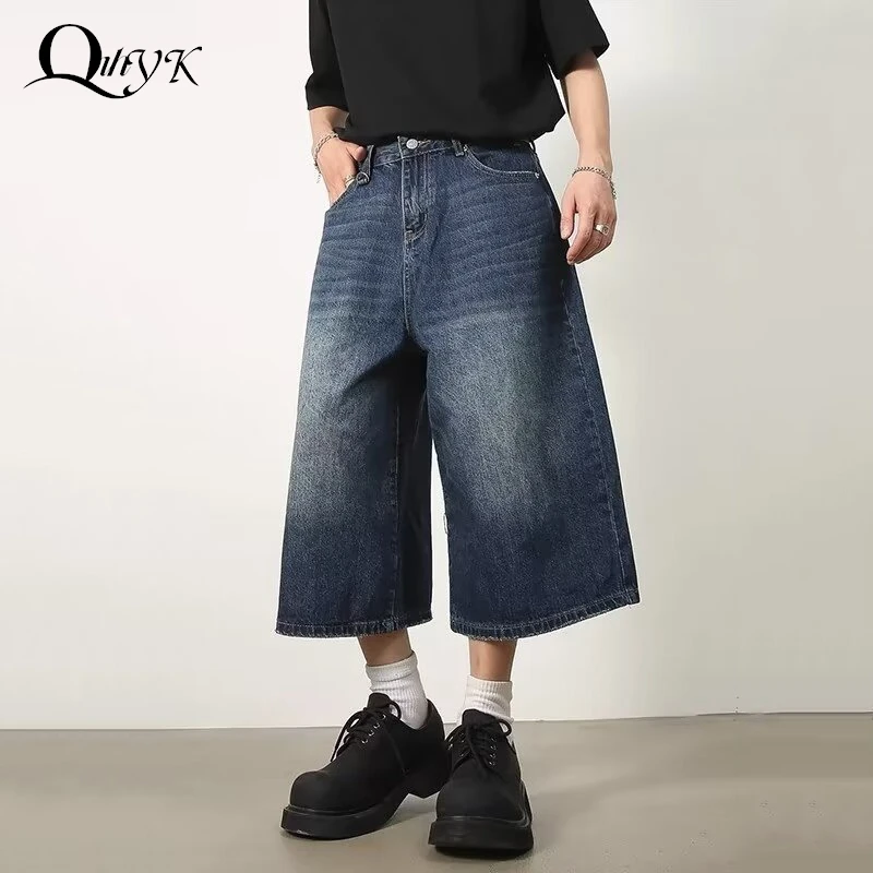 Vintage Y2k Baggy Denim Shorts Wide Leg Pants For Women&Men Fashion High Waisted Wash Knee Length Jeans Shorts Oversize Pants