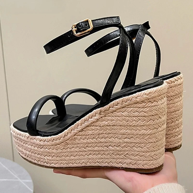 

Women's Open Toe Espadrille Wedge Heel Ankle Buckle Single Strap Sandals Summer Beach Vacation Casual Footwear Drop Shipping