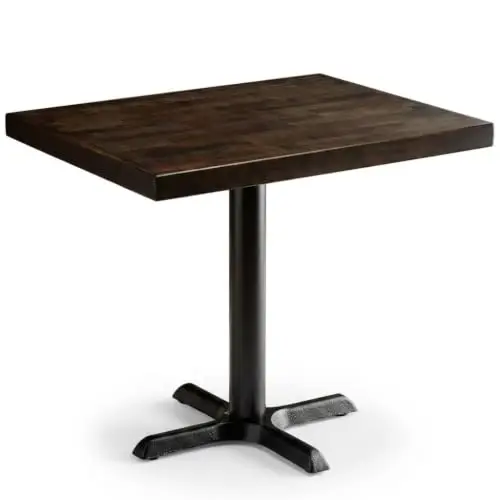 Butcher Block Restaurant Table, Espresso Wood Top with Cast Iron Base, 24 x 30 Inch, Standard Height, Indoor Dining